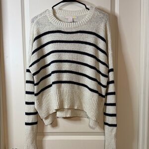 C&C California Cream and Black Striped Crew Neck Sweater